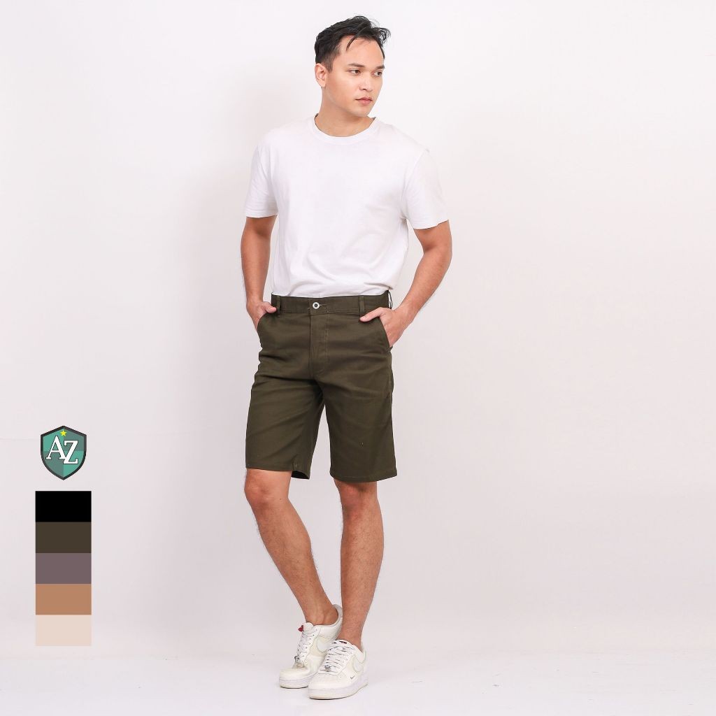 Celana Chino Pendek Hijau Army Chinos Pria / Cowok Distro Bahan Stretch Kualitas Premium