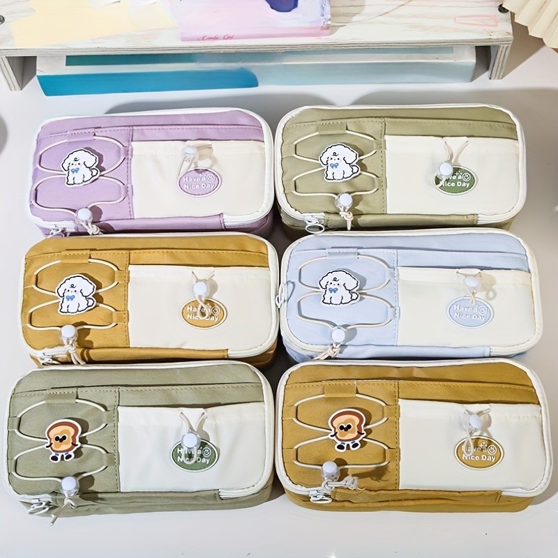 

Drawstring Pencil Box Large Capacity Stylish Multi-layer Divider Pencil Case Cute Drawstring Travel Storage Bag