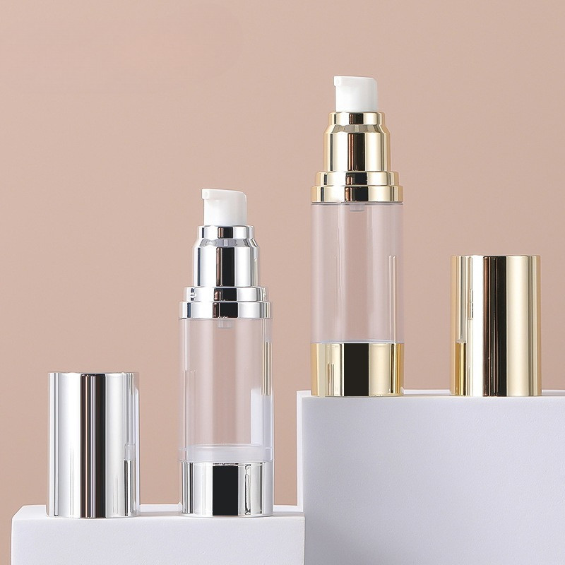

Pale Gold Airless Bottle Vacuum Pump Lotion Refillable Cosmetic Container Transparent Cap 15ml 30ml 50ml
