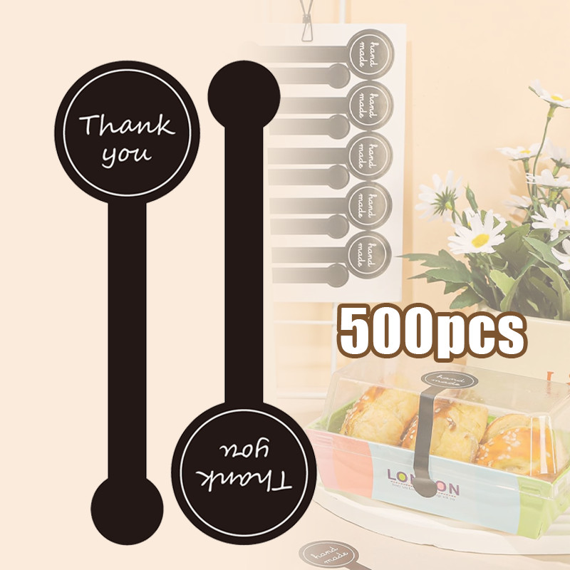 

500 Pieces Black "Thank You" Stickers - Long Food Seal Labels, Powder Sticker for Food Packaging Sealing