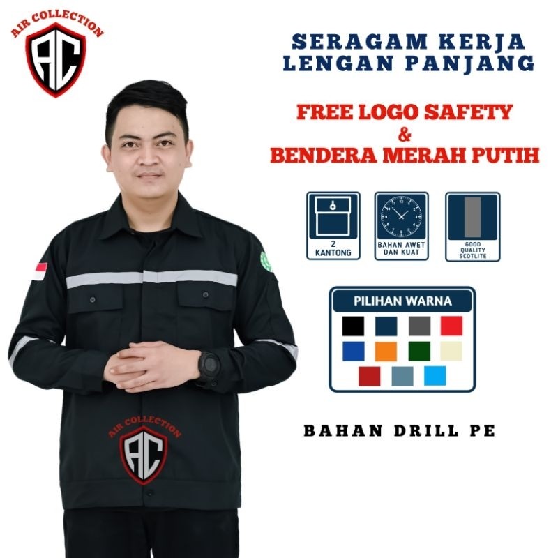 Baju safety lengan panjang seragam kerja proyek kemeja safety premium