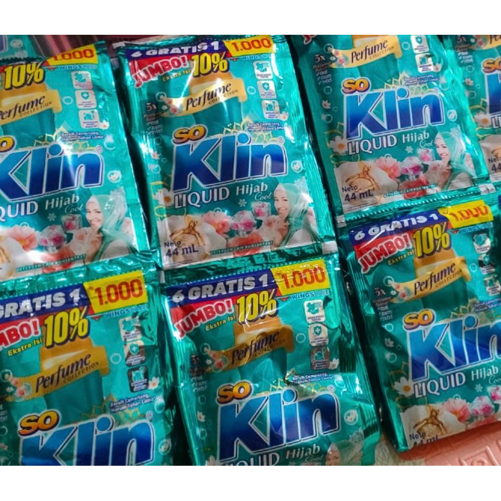 

Soklin Liquid detergen cair Jumbo 1000 hijab cool 1 renceng 14 pcs harga terjangkau + Free Canister/Toples