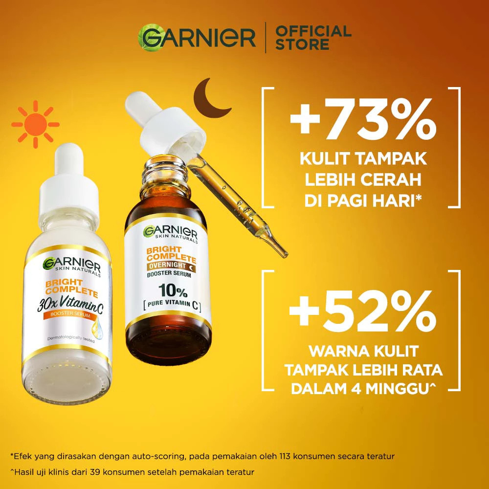 Garnier Bright Complete Vitamin C Day & Night Serum Kit  Paket Serum Pagi & Malam dengan 2x Vitamin 
