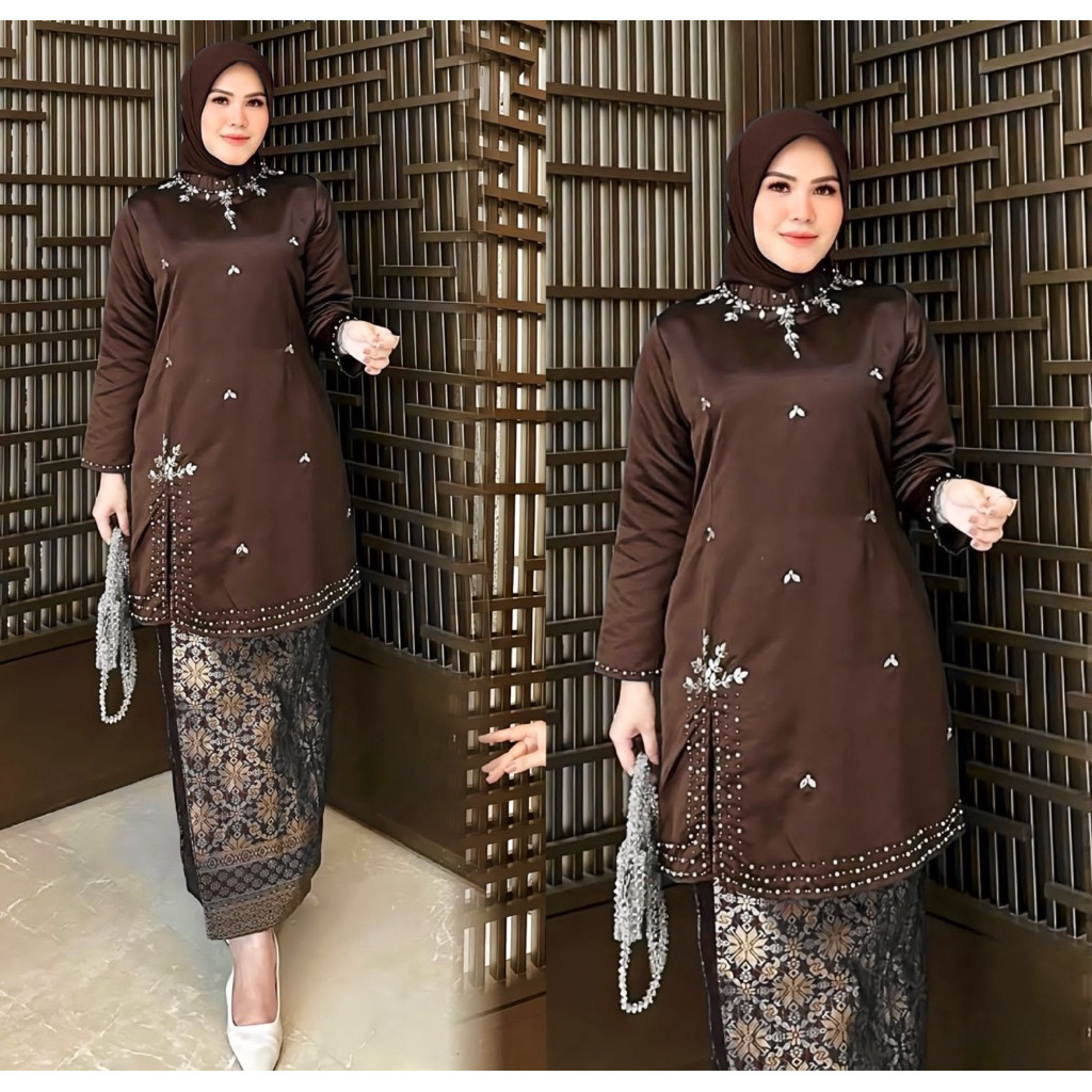 FOPE.DUSTYZ New Ready Baju Kurung Belah Pinggir Payet Moder dan Songket lilit Palembang//Baju Kebaya
