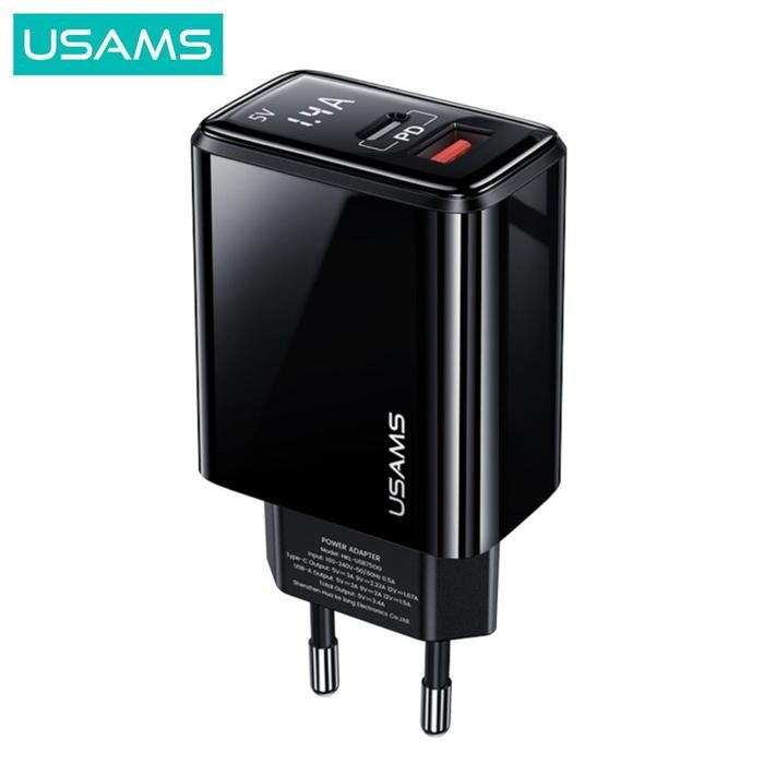 USAMS T40 Adapter Charger Fast Charge Digital Display QC3.0 PD 20W - Adapter T40