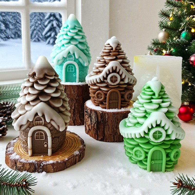 

3D Pinecone House Silicone Mold Handmade Aroma Candle Plaster Resin Decoration Mould DIY Snow House Candle Molds