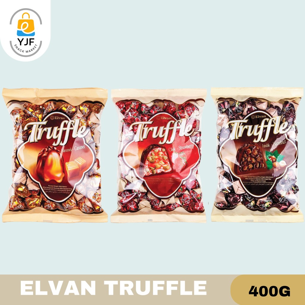 

Elvan Truffle Kemasan 400g Hazelnut / Strawberry / Caramel / Coklat / Cokelat Turki / Naraya