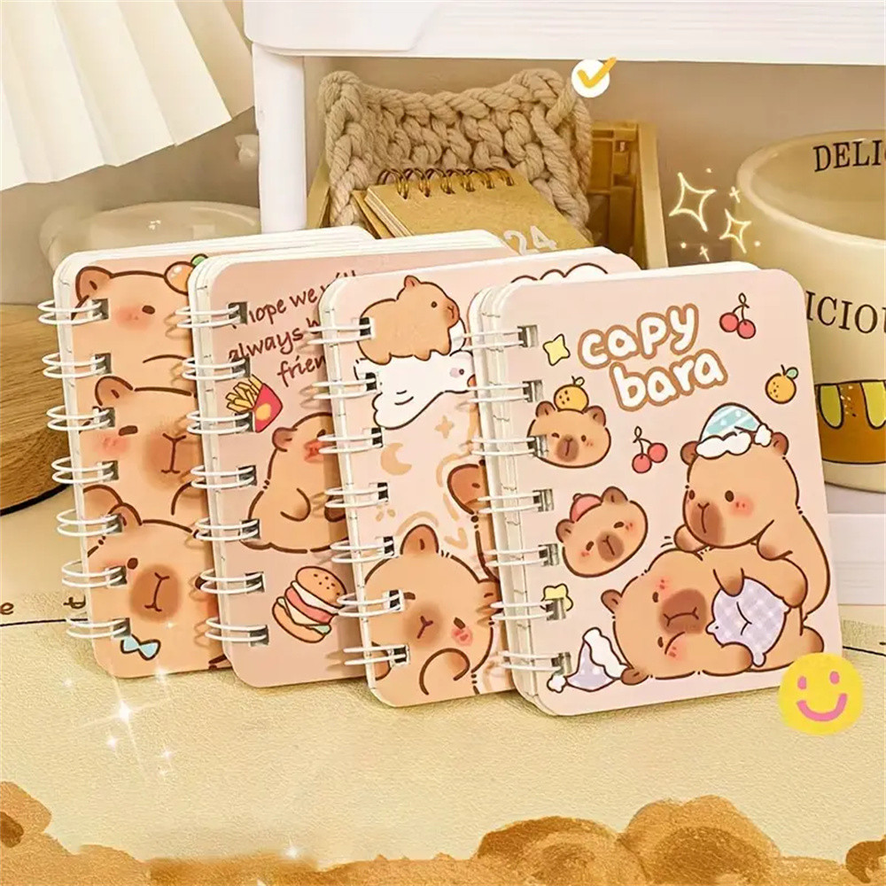 

A7 4pcs Cute Capybara Spiral Notebook with Durable Hard Cover Animal Theme Mini Journal for Students Office Notes 80 Sheets/Pack