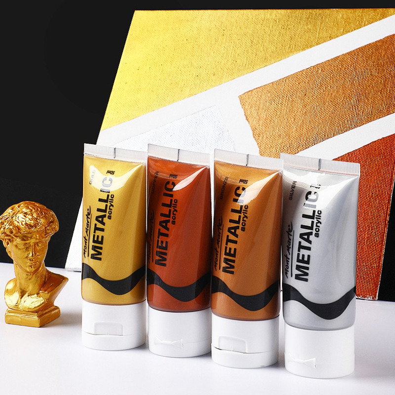 

4pcs 50ml metallic acrylic pigment strong coverage water resistance sun-resistance stone wood ceramic canvas plastic decoration