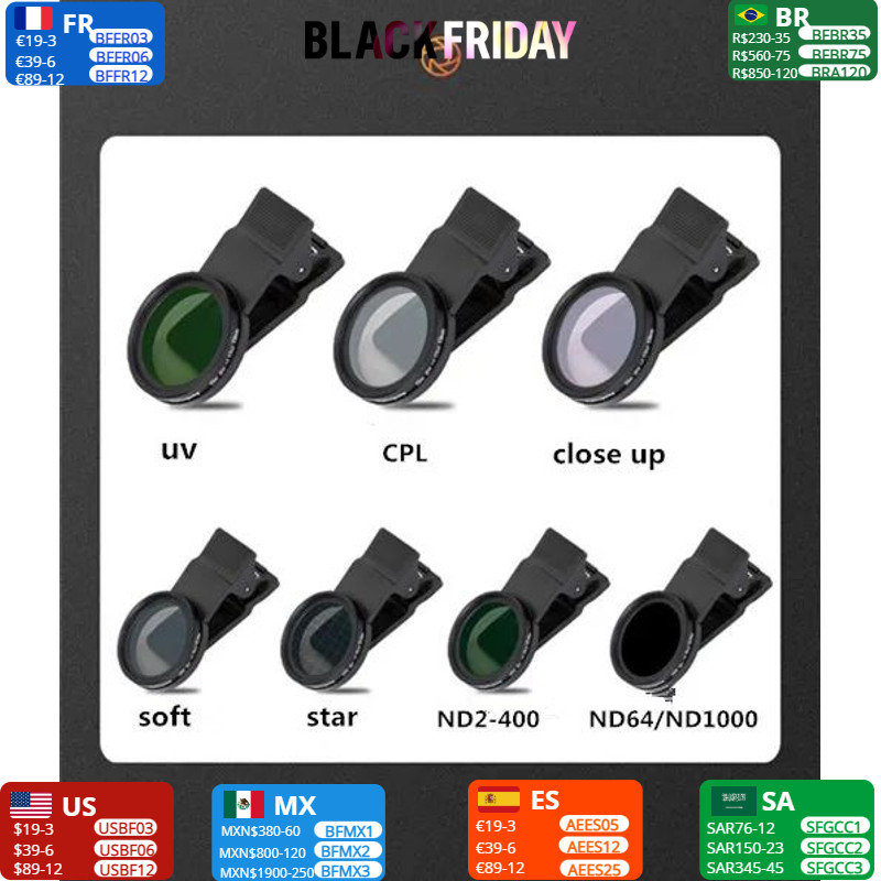 37mm 52mm Phone Lens Filter for Smartphone Nd Variable Filter With Clip for Mobile CPL MCUV/Star/Sof