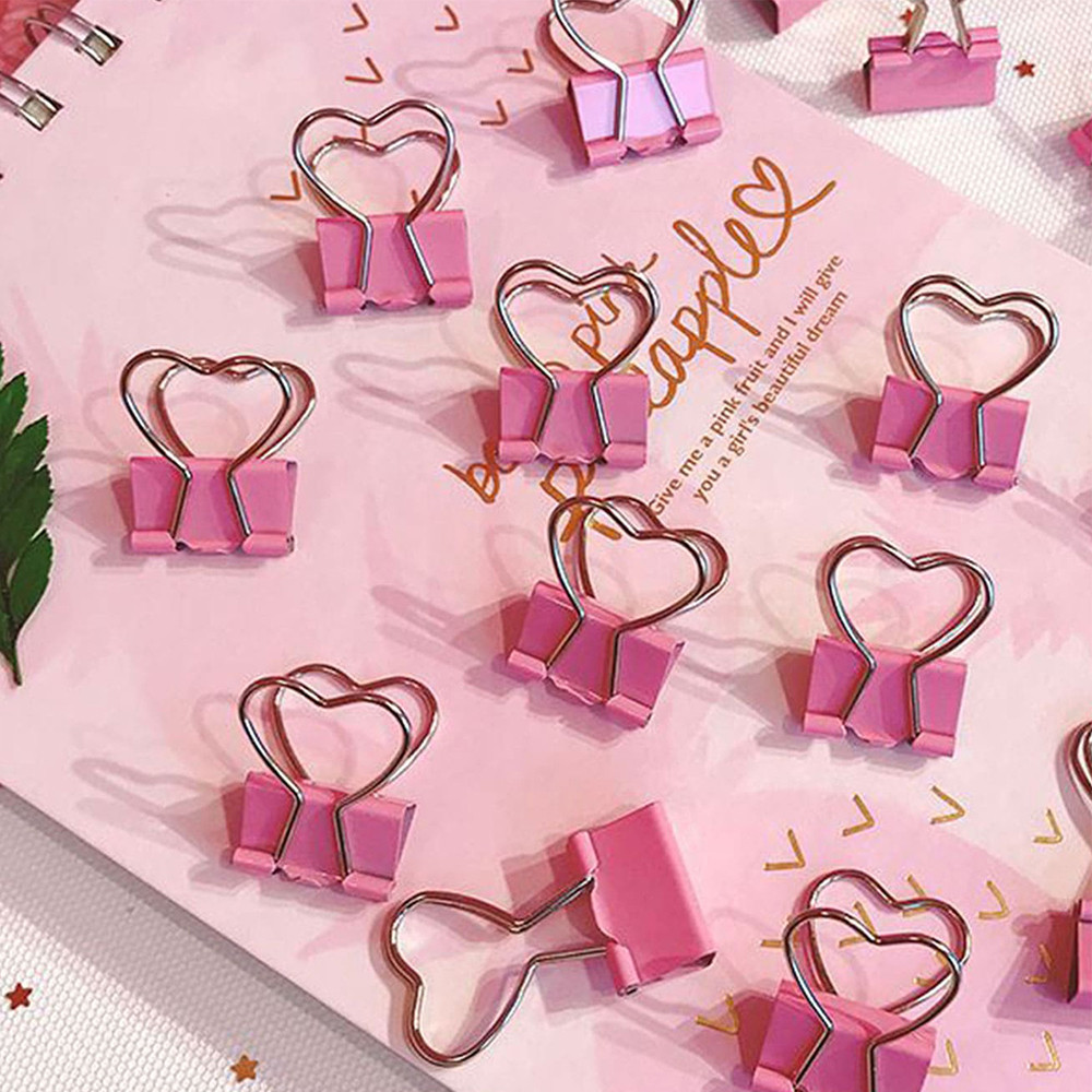 

3Pcs Heart Pink Binder Clip Heart Shape Handle Metal Paper Clips for Office School Home Supplies