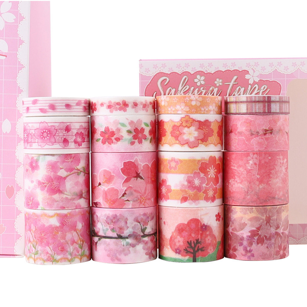 

16 rolls/box of spring cherry blossom-themed washi tape, cherry blossom pattern tape and book decorations, gifts for the family