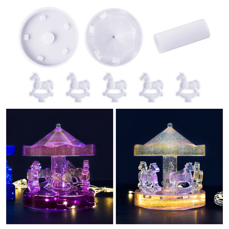 

DIY Crystal Epoxy Resin Mold Carousel Swing Table Ornament Jewelry Pendant Mirror Silicone Mould