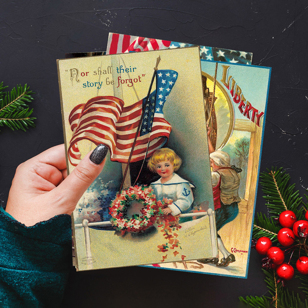 

12Sheets/Pack Vintage Patriotic Postcard,USA US Flag Signs Decoration Postcard for Home,Collection for Scrapbooking Card Gift