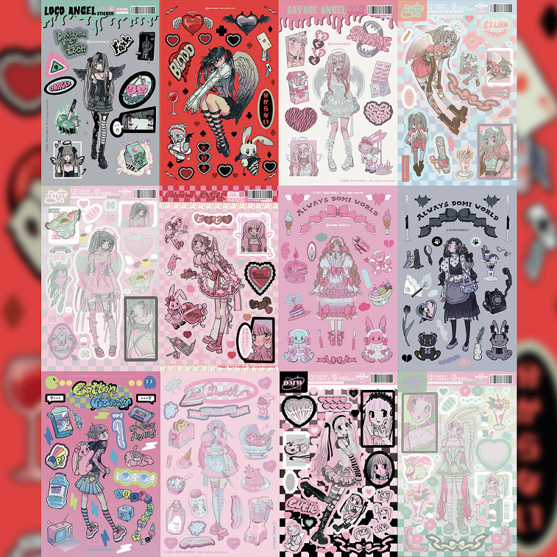 

Korean DOMI Cartoon Sweet Cool Girl Character Stickers Hand Account Phone Case Diary Planner Notebook DIY Decorative Stickers