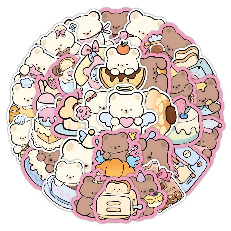 

50PCS Cute Cartoon Korean Bear Graffiti Stickers for Bicycle Hand Account Pencil Case Decals LanLanStickersWorld