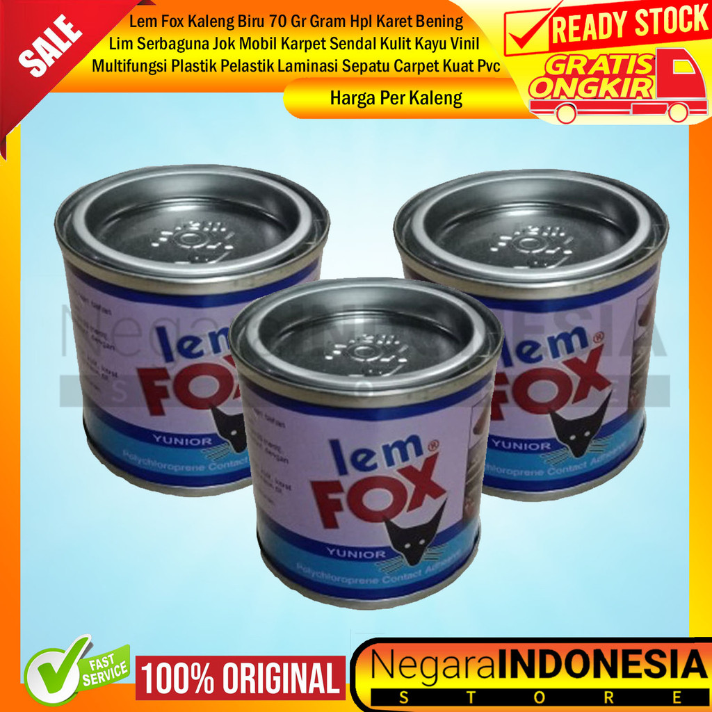 Lem Fox Kaleng Biru 70 Gr Gram Lim Hpl Karet Bening Serbaguna Jok Mobil Karpet Sendal Kulit Kayu Vin