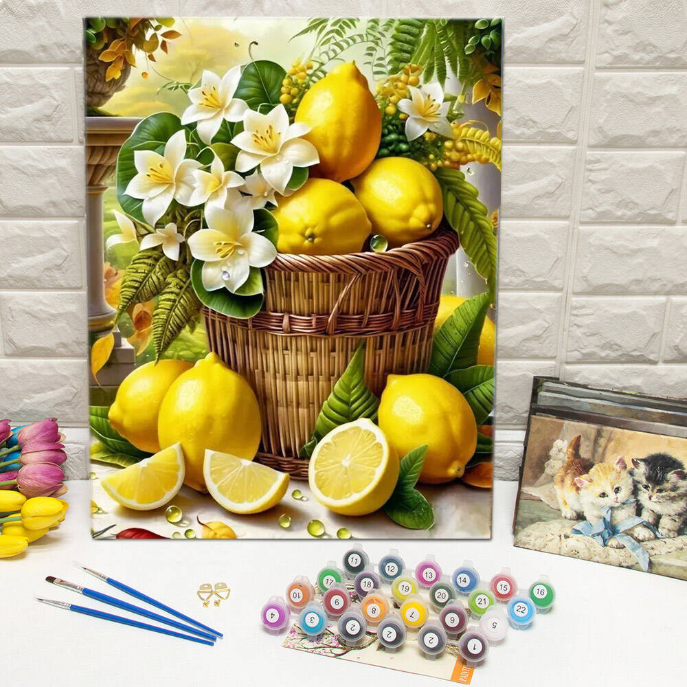 

Momoart Paint Kit For Adults Lemon Fruit DIY On Canvas Painting By Numbers Flower Art Drawing New Arrivals Handpainted