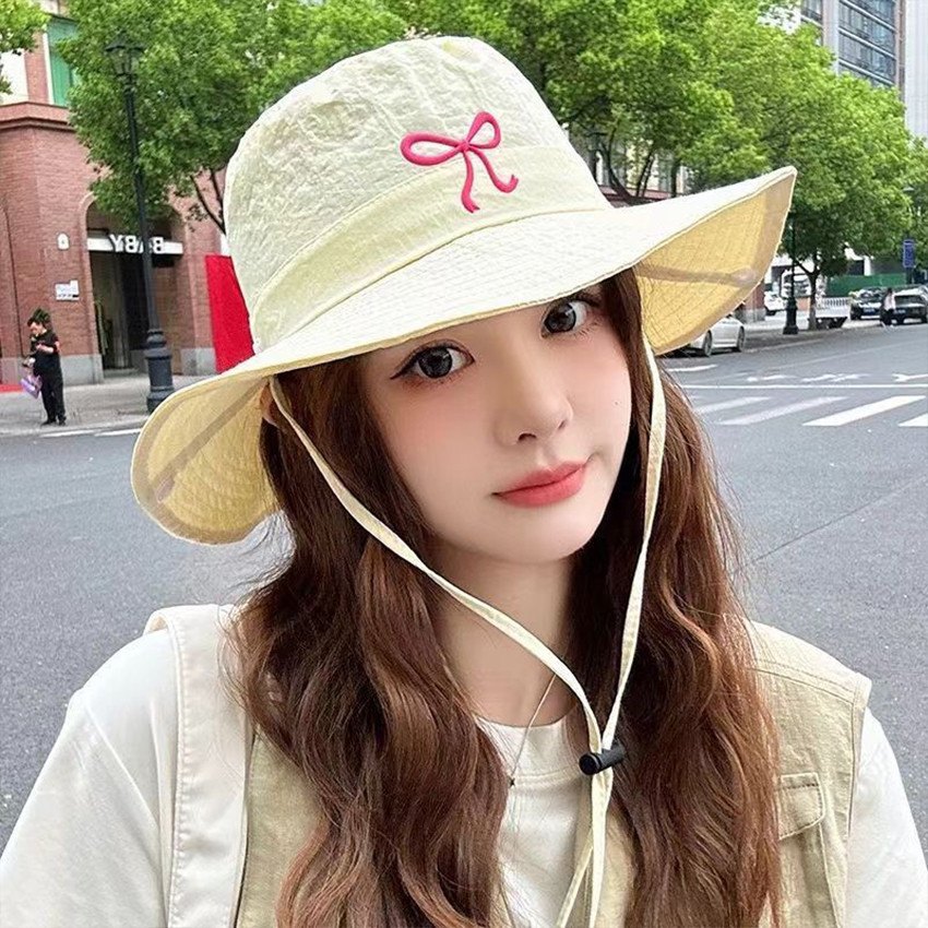 Korea Topi Bucket Wanita Pita Polos Lucu Fashion Bucket Hat Wanita