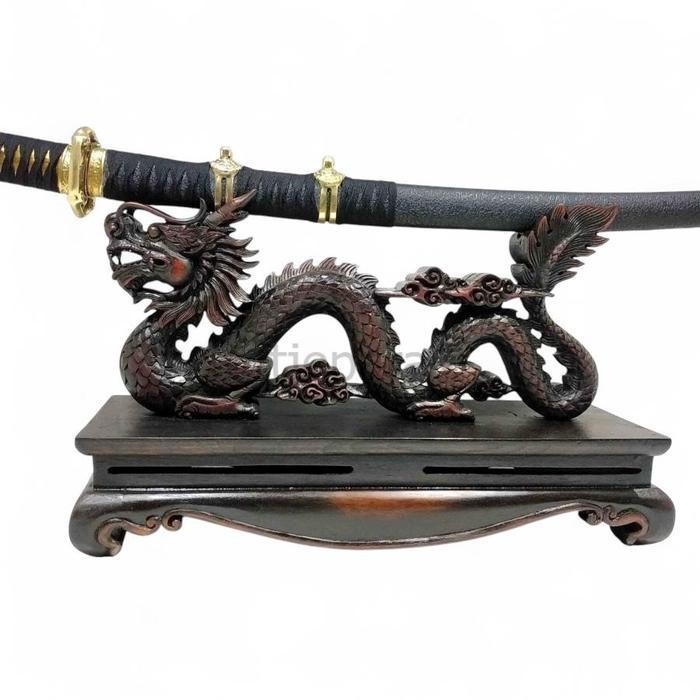 Stand Tempat Pedang Samurai Katana Ukir Naga Liong Kayu Jati Garap Alusan CJ4354