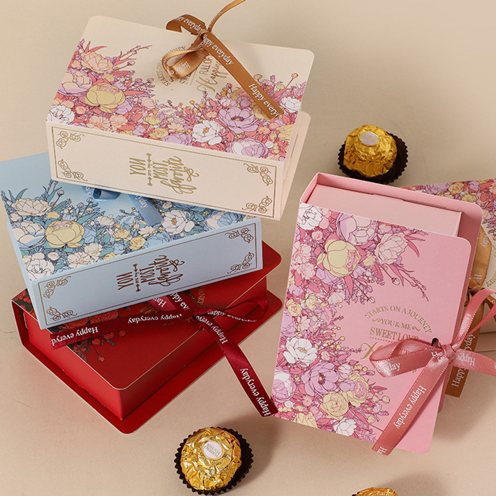 

Exquisite Chocolate Gift Box Book Shape Gift Packing Box With Ribbon Paperboard Candy Present Box For Wedding Valentine'S Day