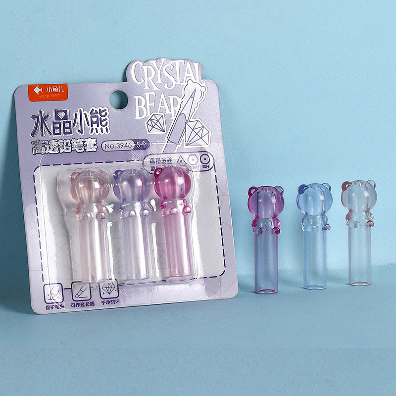 

3pcs/Set Crystal Little Bear Transparent Pencil Cap,Pencil Cover,School Student Pen Cover Kindergarten Pencil Protector