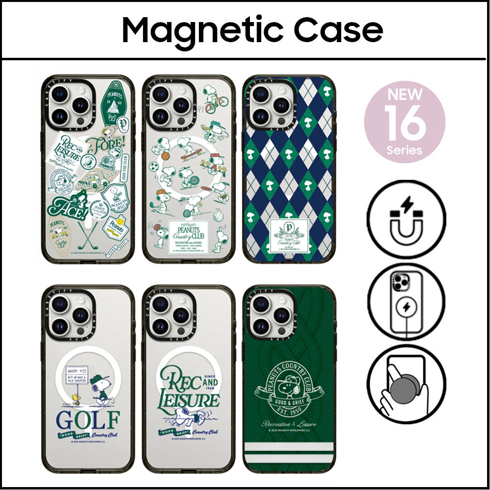 CASETiFY Case New Peanuts Snoopy Golf Country Club Hard Acrylic Magnetic Case Cover for IPhone 16 12