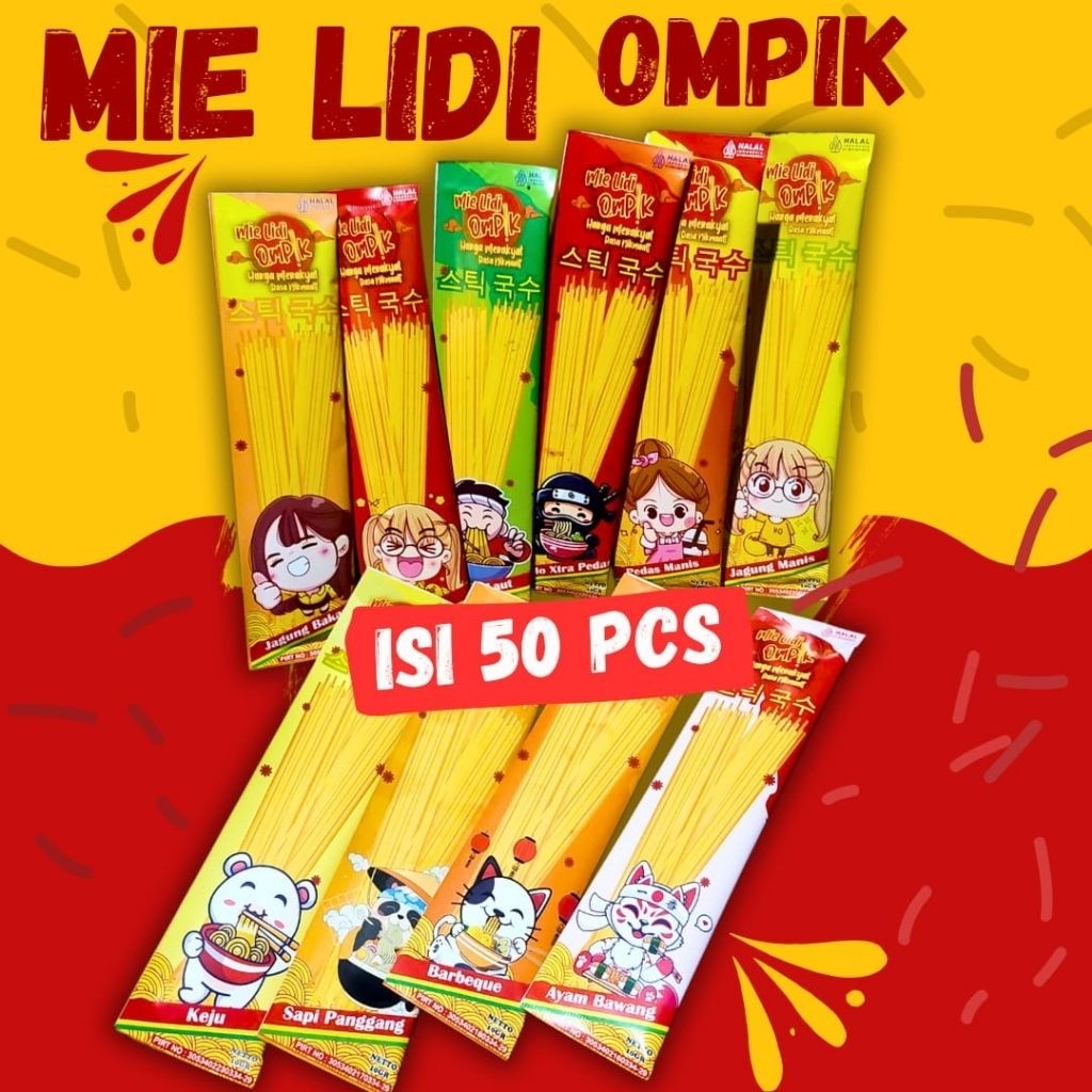 

Emama.store Mie Lidi OmPik Karakter 50pcs 8-10 Rasa
