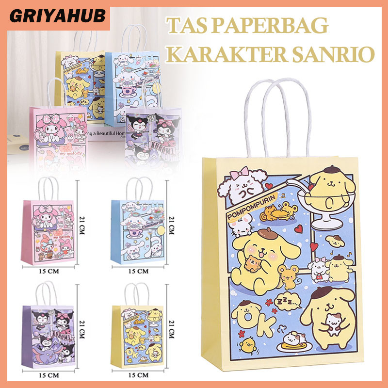 

Kantong Kertas Bertanda Logo Sanrio/Paper Bag Happy Birthday Animasi Goodie Bag/Tas Kado Cute Ultah Anak