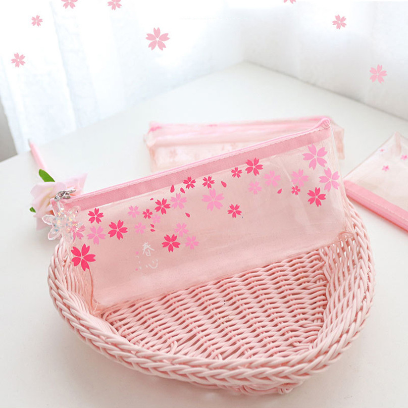 

Sakura Pencil Case Transparent Trousses Scolaires Pencil Pouch School Supplies Estuche Cute Stationery Back To School Pencilcase