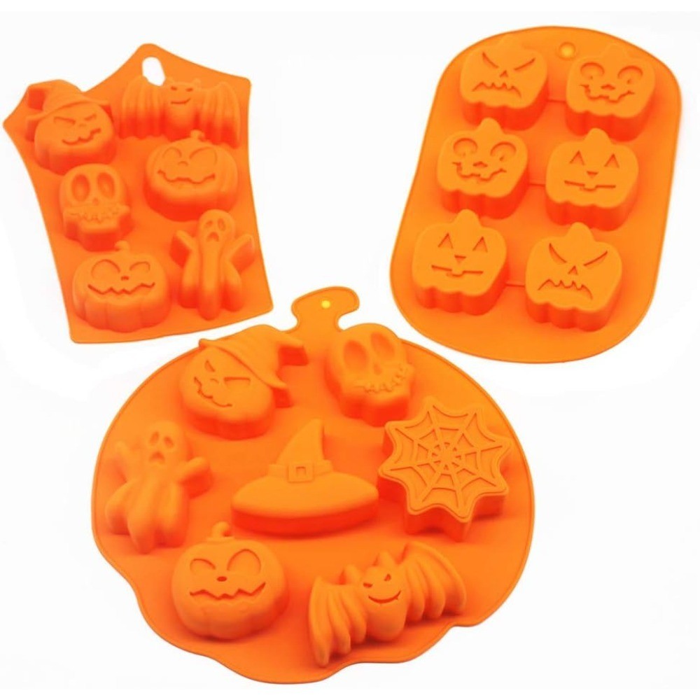 

Silicone Halloween Ghost Pumpkin Baking Mold Non-stick Chocolate Jelly Fudge Cake DIY Baking Mold with Skull Bat Ghost Shape