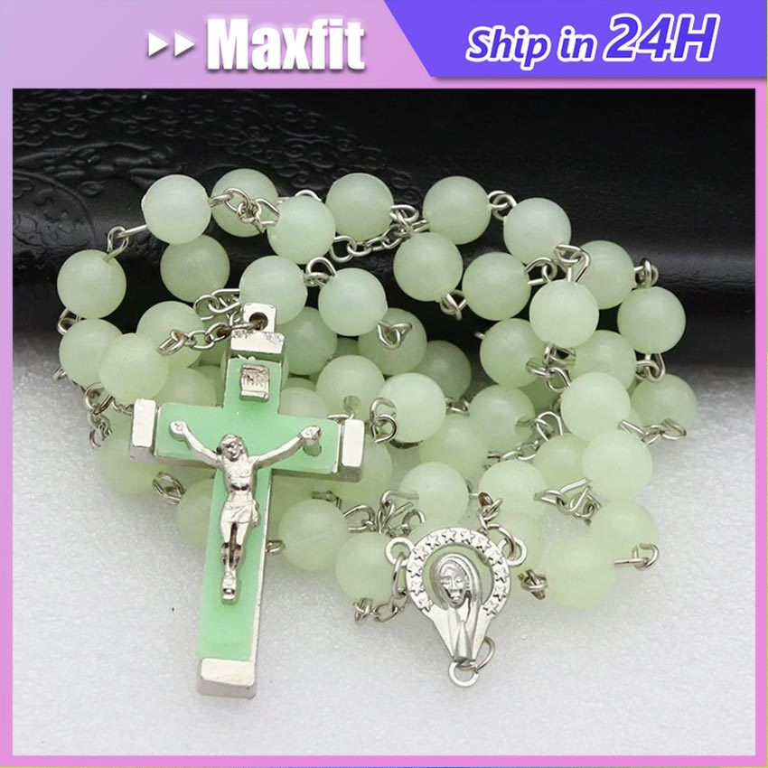 Kalung Rosario Katolik Salib Manik Luminous 8 Mm 59 bapa Dapat Bercahaya Di Gelap / Kalung Rosario F