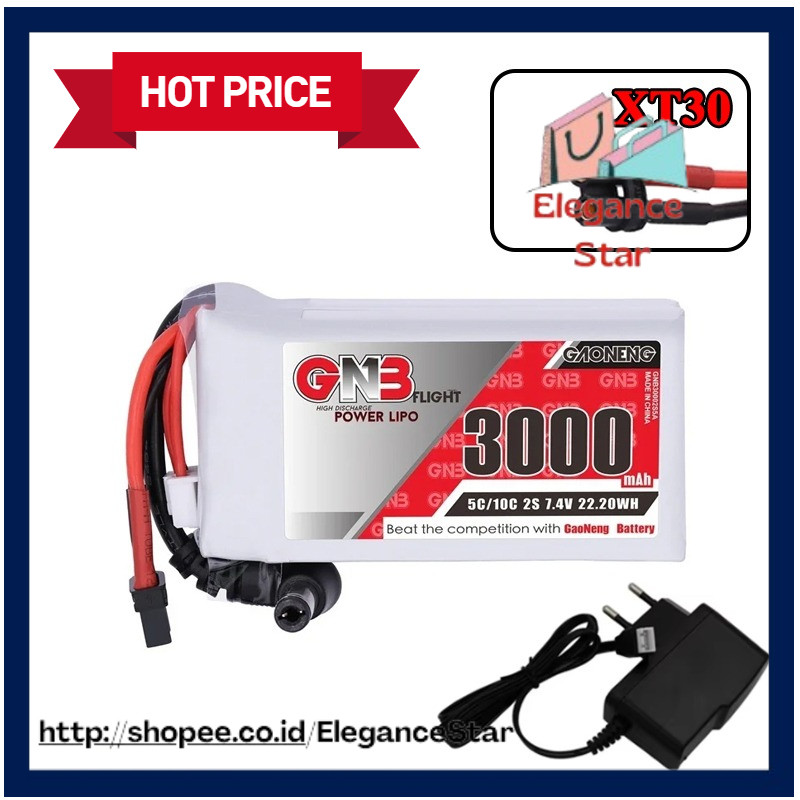 GNB 3000MAH 2S 5C 7.4V Lipo Battery + Charger Power Indicator for Fatshark Glasses Dominator Skyzone
