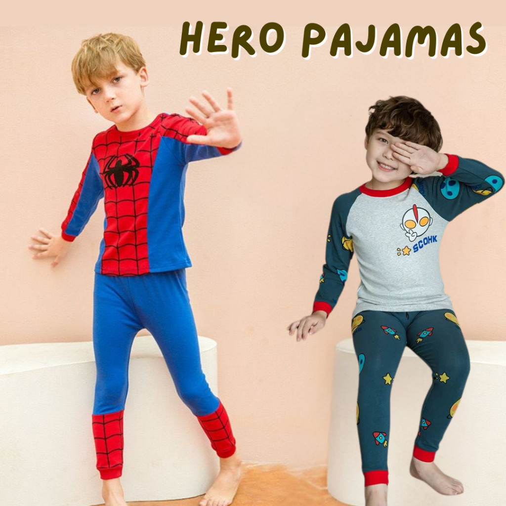 XD34ED Hero Pajamas |  Pjamas Ultraman | Baju Tidur Spiderman | Baju Tidur Anak | Sleepwear Anak Lak