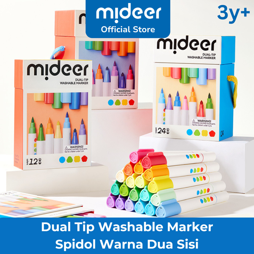 

Mideer Dual Tip Washable Marker Spidol Warna Anak Dua Sisi 12 / 24 / 36 Color