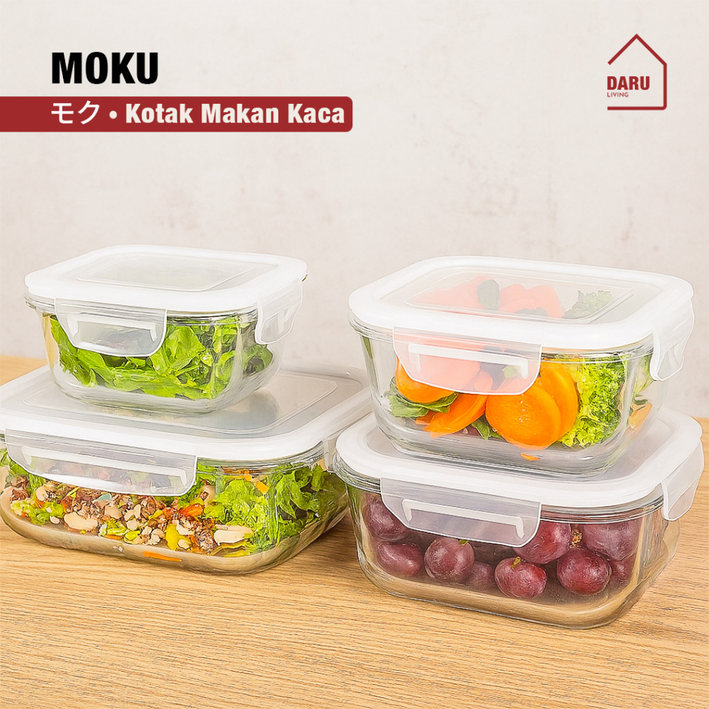 【DARU】 MOKU -  Lunch Box Kotak Penyimpanan Makan Bahan Kaca Microwave Oven Safe Bersekat /Lunch box 