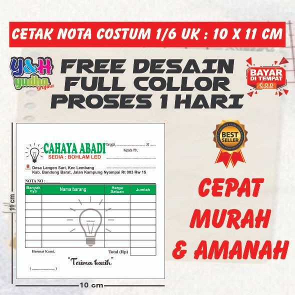 

CETAK NOTA COSTUM 1/6 Gratis Desain Gratis Logo Bebas Nama Sendiri Y&H Yudha Grafika