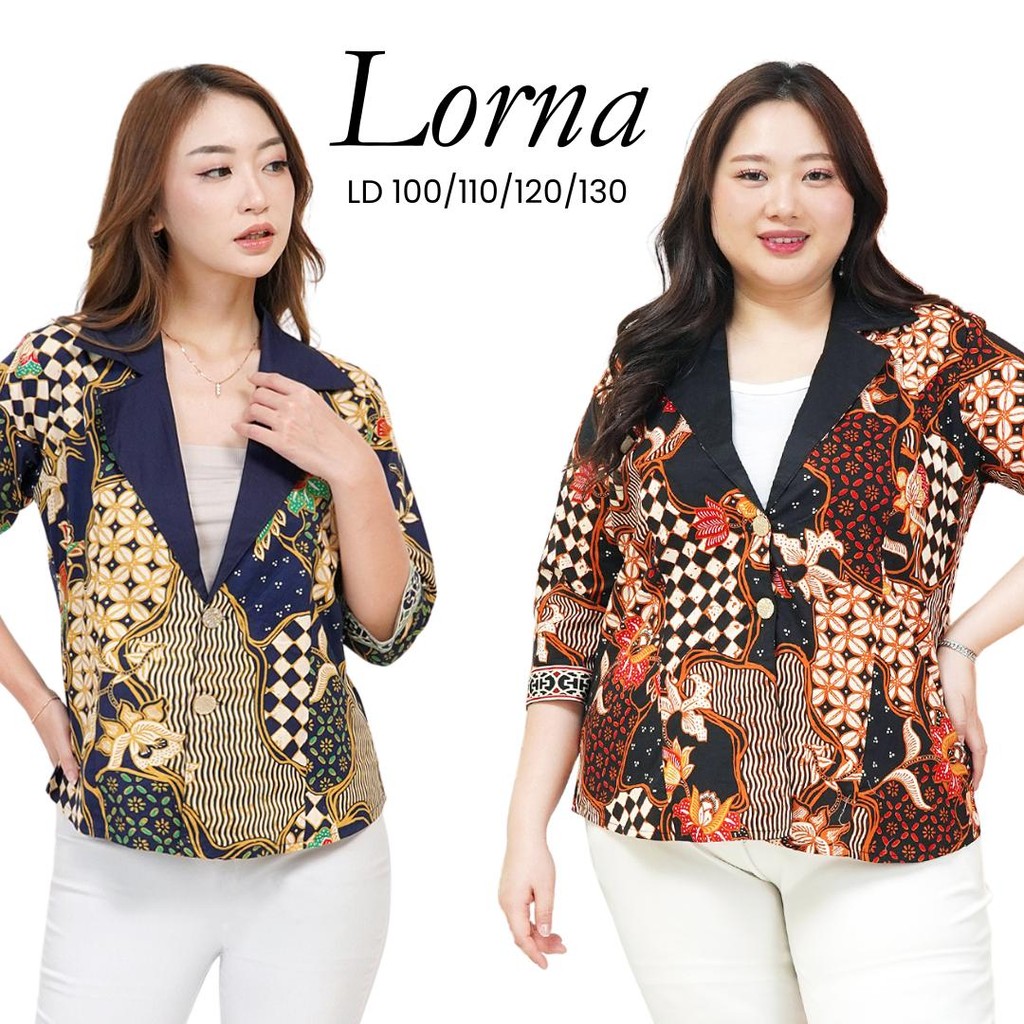 [ LORNA ] LD100/110/120/130 Kardigan / Jas Batik Wanita Lengan 3/4 Katun Stretch Premium Jumbo Bigsi