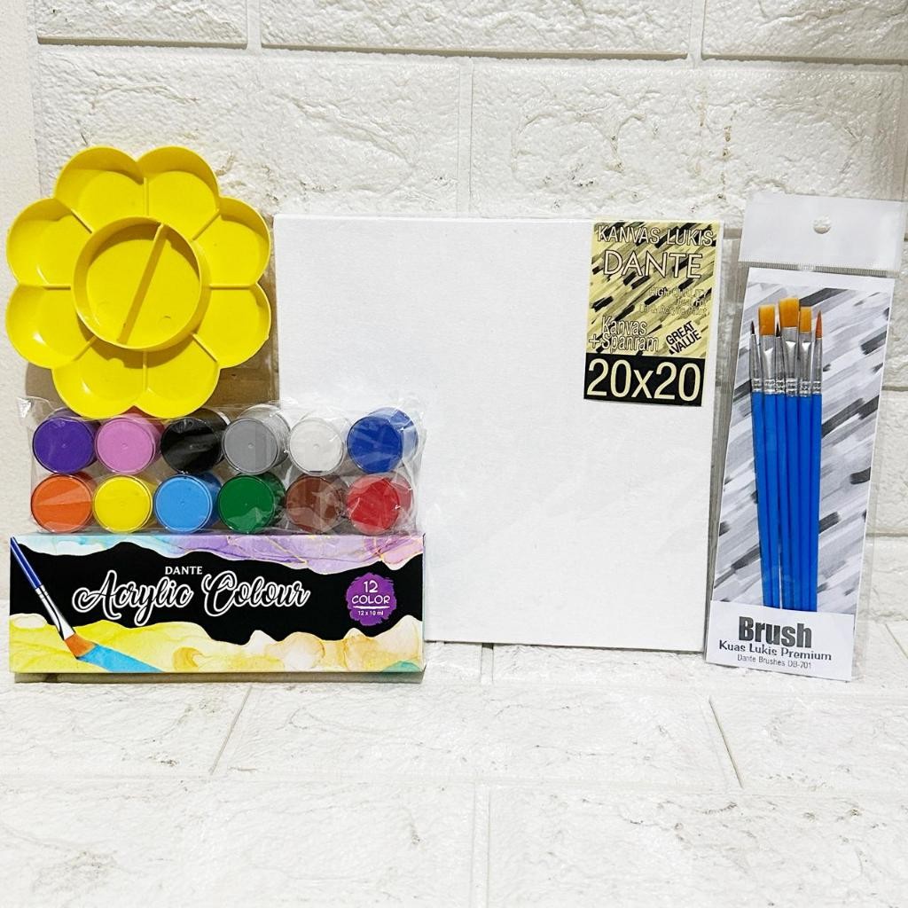 

RKL - PAKET MELUKIS 4in1 SET Kanvas 20x20 Kuas Palet