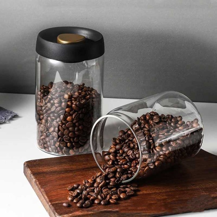 Toples Kedap Udara Kaca Vacuum Kopi Gula Tutup Plastik Besar Bening - Home Stuff Bandung