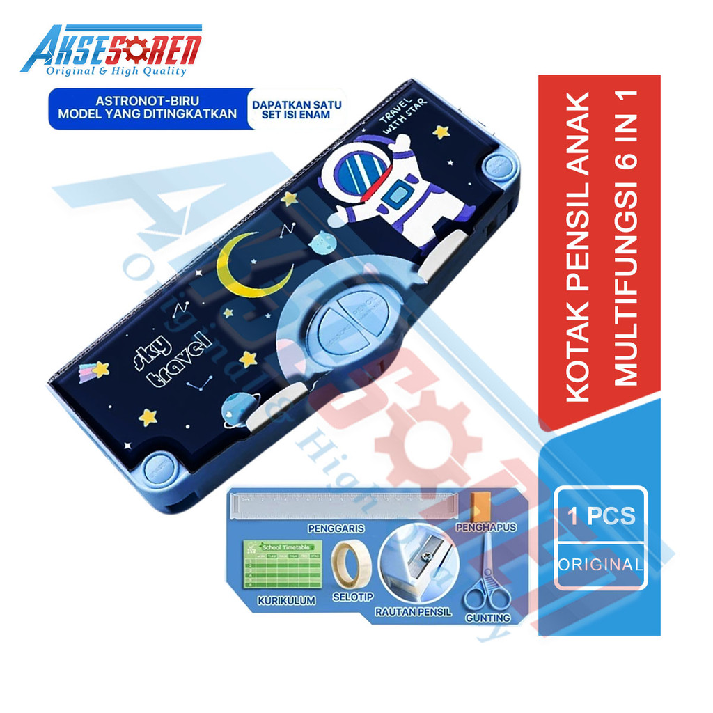 

Aksesoren Tempat Pensil Multifungsi 1 Set [6 in 1] / Kotak Pensil Anak Lengkap Peruncing Gunting Isolasi Penghapus Penggaris Alat Tulis Sekolah / Pencil Case / Tepak
