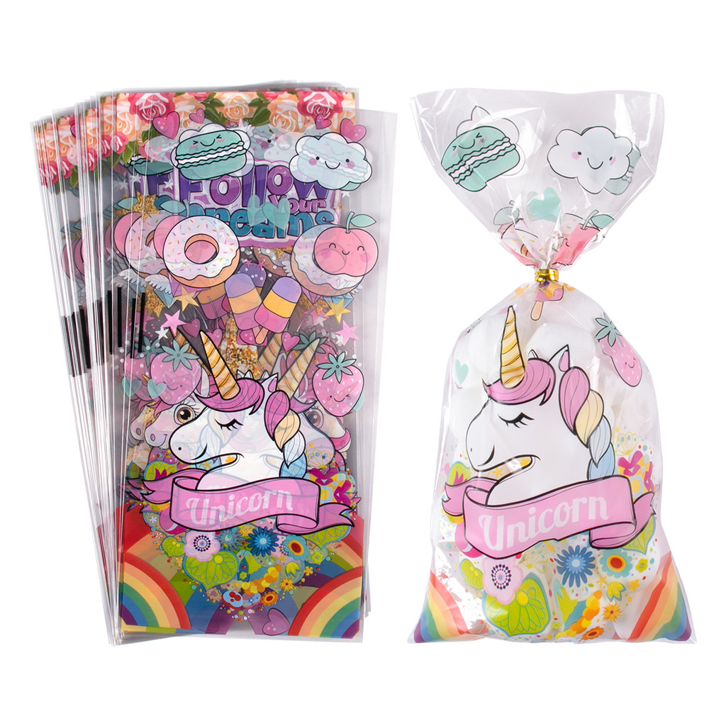 

50pcs Unicorn Candy Bags Kids Girl Unicorn Birthday Party Wedding Baby Shower Decor Plastic Cookie Packaging Bags for Guest Gift