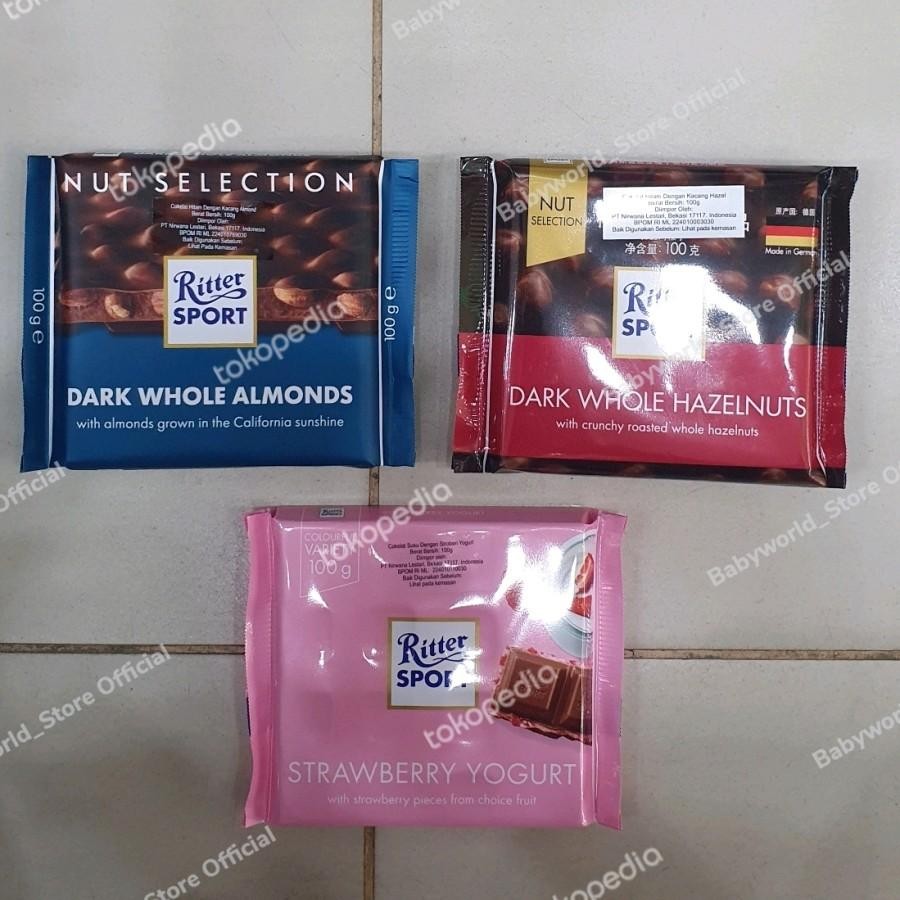 Ritter Sport Coklat Import 100gr Varian Strawberry Yogurt / Dark Whole Almond / Dark Whole Hazelnut