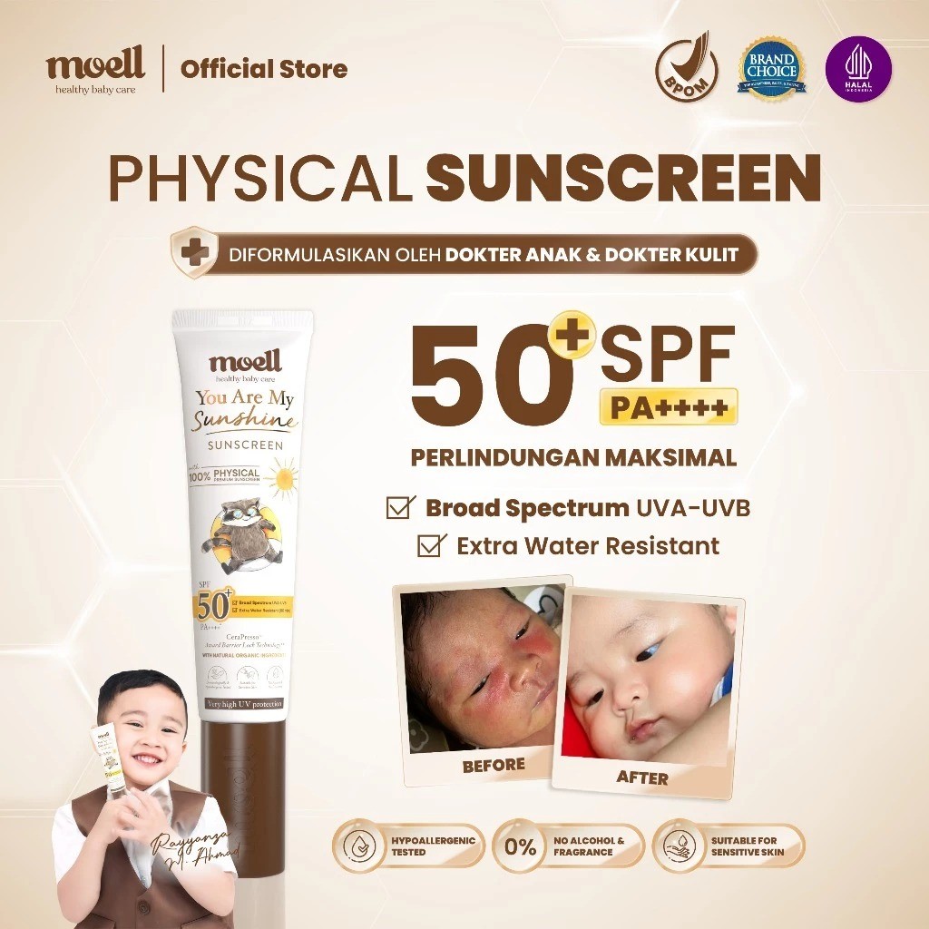 Moell Physical Sunscreen Anak & Bayi SPF 50+ (PA++++) 30ML - Skincare Untuk Anak Bayi