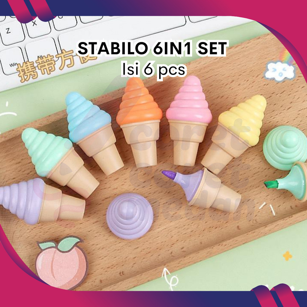

STABILO HIGHLIGHTER BENTUK ICE CONE ICE CREAM ISI 6 PCS WARNA