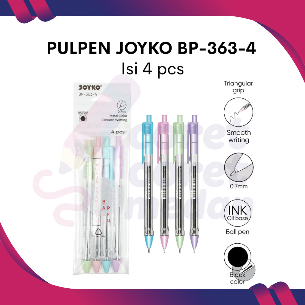 

PULPEN BALLPOINT JOYKO BP-363-4 VOKUS TRANS PASTEL 0.7MM ISI 4 PCS