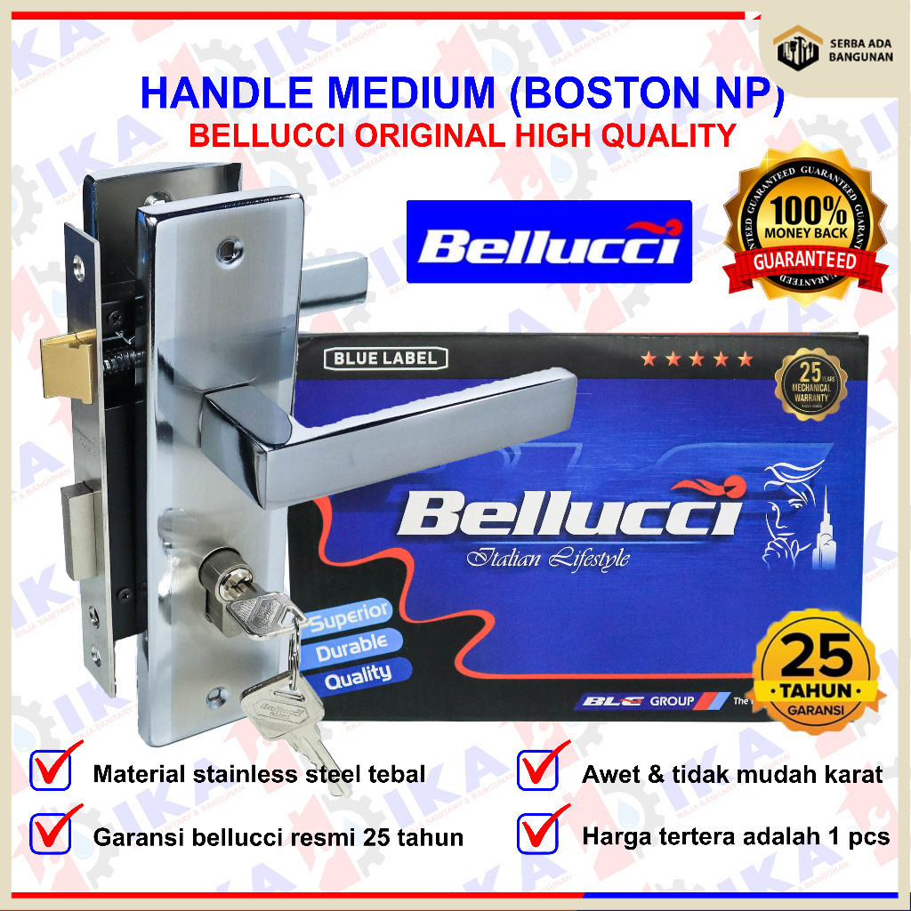 SAB Slot Kunci Handle Handel Bellucci Boston Silver Hendel Pintu Set Medium 20 CM / Kunci Pintu Tang