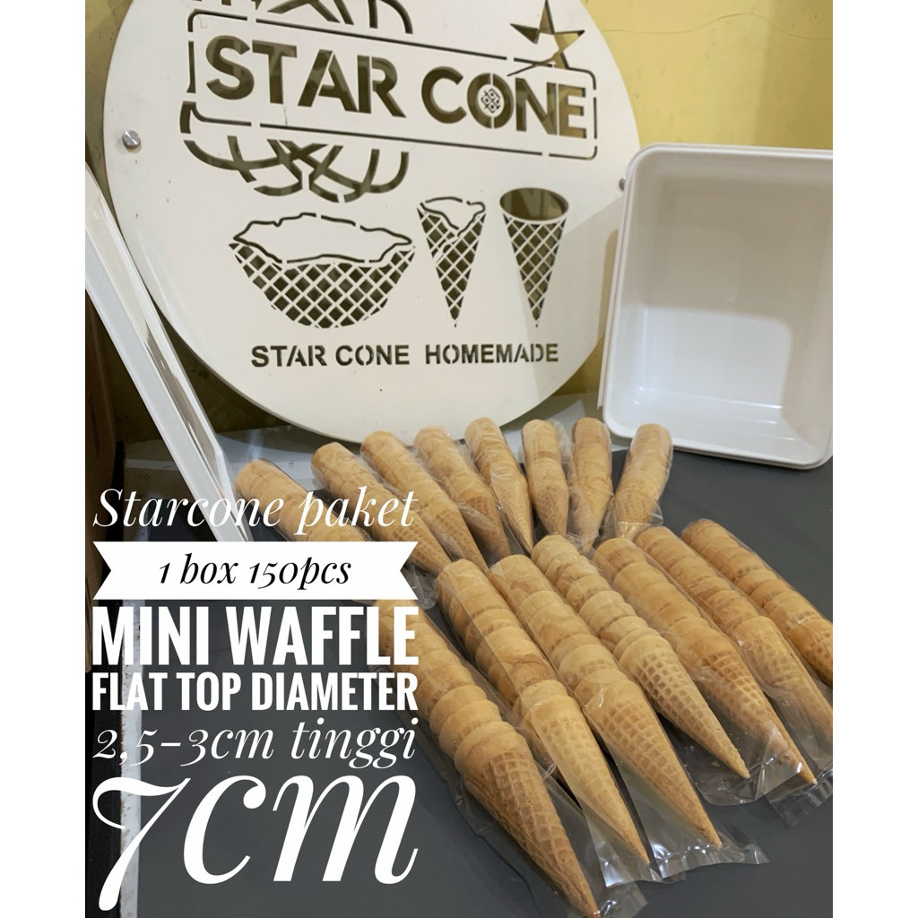 

STARCONE Paket AMAN 1box 150pcs WAFFLE MINI flat top cone es krim kecil diameter 2,5-3cm tinggi 7cm
