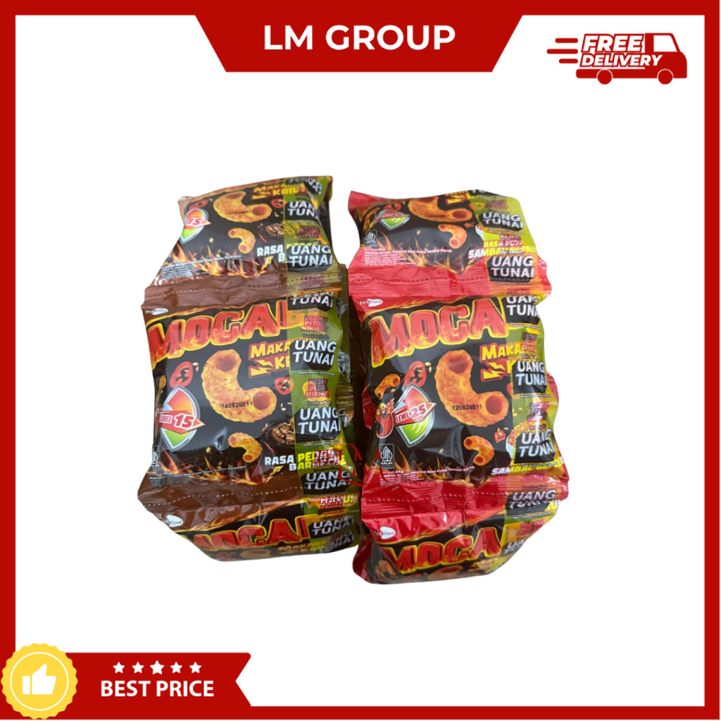 

Mocabe Makaroni Kriuk Kering Pedas Berhadiah Uang Rasa Ayam Geprek/BBQ 10 pcs x 25gr Cemilan LM Snack Grosir