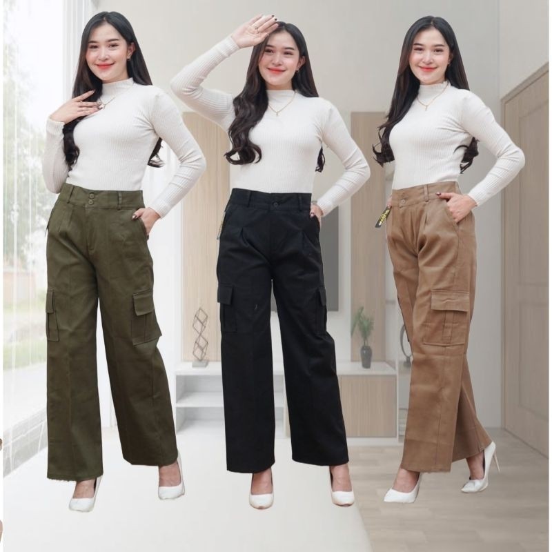 Celana Kulot Cargo Wanita Jumbo / Celana Kulot Panjang / Celana Cargo Wanita Jumbo / Celana Kerja Wa